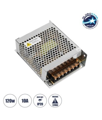 GLOBOSTAR® LUMIVOLT 73034 Τροφοδοτικό-Μετασχηματιστής PELV 120W 10A DC 12V IP20 - AC 220-240V σε DC 12V - Ρυθμιζόμενo από DC 10.8V έως DC 13.2V - Μ13 x Π10 x Υ4cm - 3 Χρόνια Εγγύηση